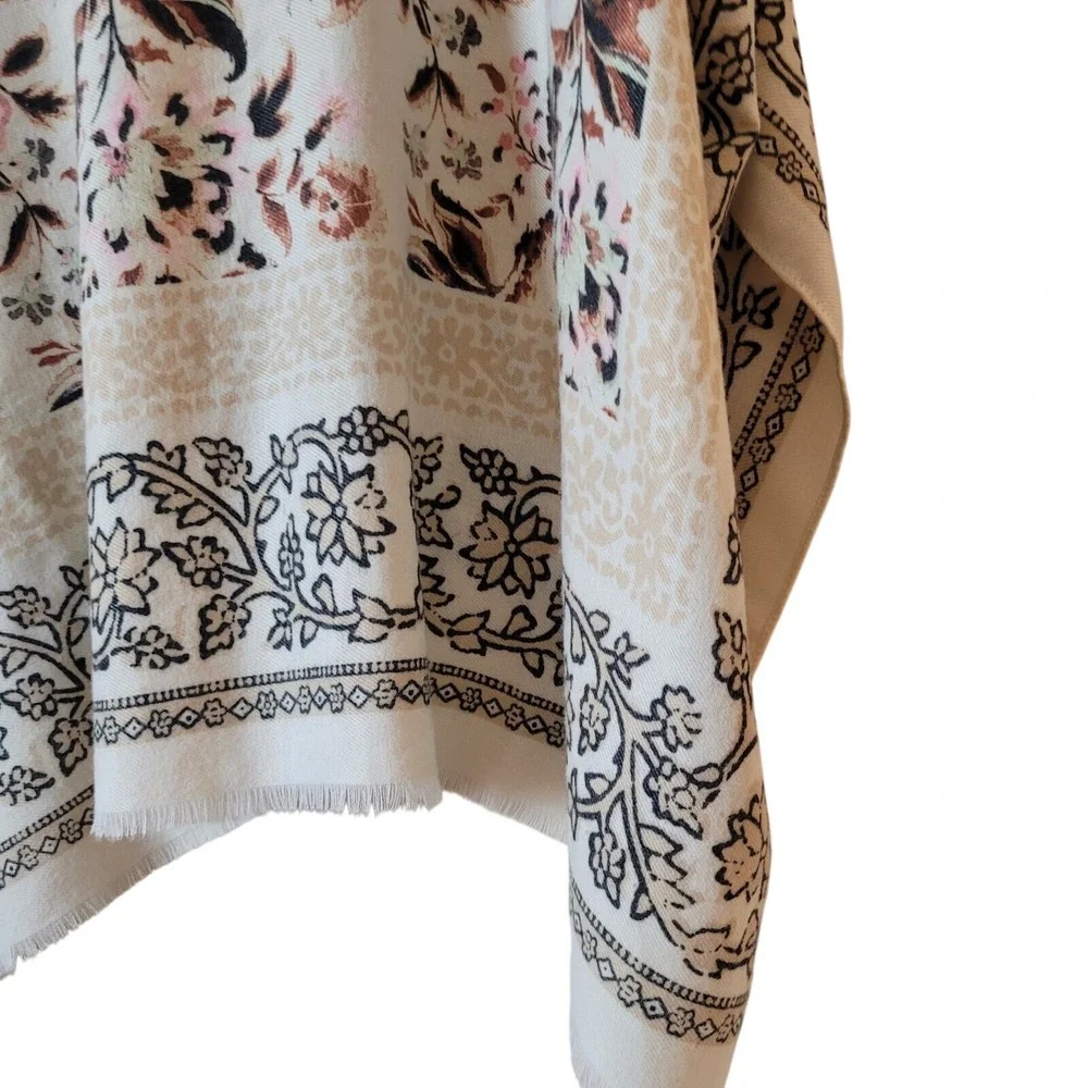 Nine West Rayon shawl Wrap Pink Floral womens OS Boho fringe dressy Casual Scarf